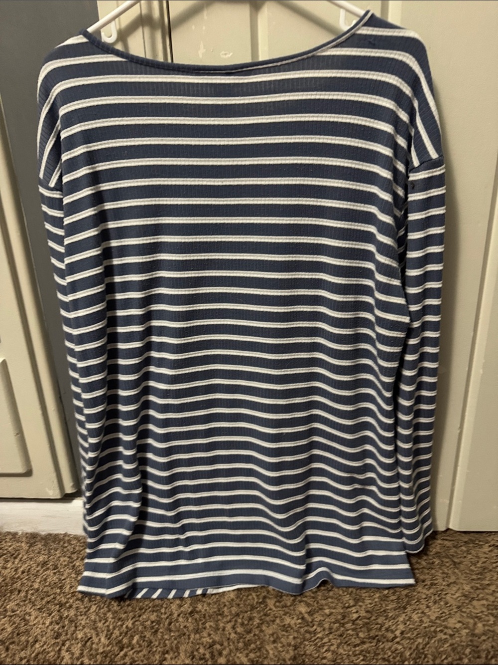 CJ Banks Navy and White Striped Button-Shoulder Top - Picture 3 of 3
